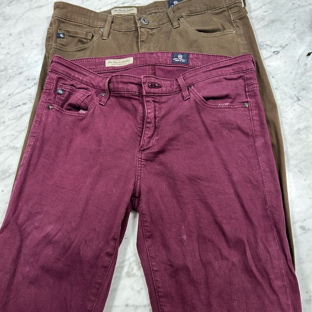 AG Adriano Goldschmied Maroon and Tan Straight Leg Jeans